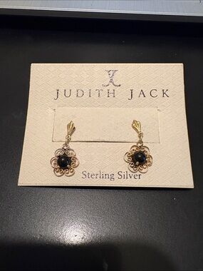 Judith Jack Sterling Silver Gold-Tone Floral Earrings w/ Swarovski Marcasite NWT